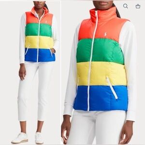 Polo Golf Ralph Lauren Womens Colorblock Puffer Vest in Red, Green, Yellow, Blue